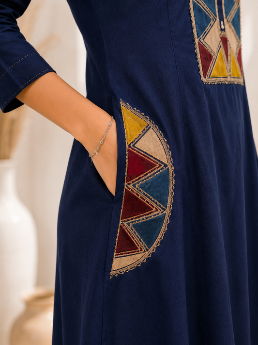 Cotton Suit Set with Embroidered Neck & Pocket Detailing