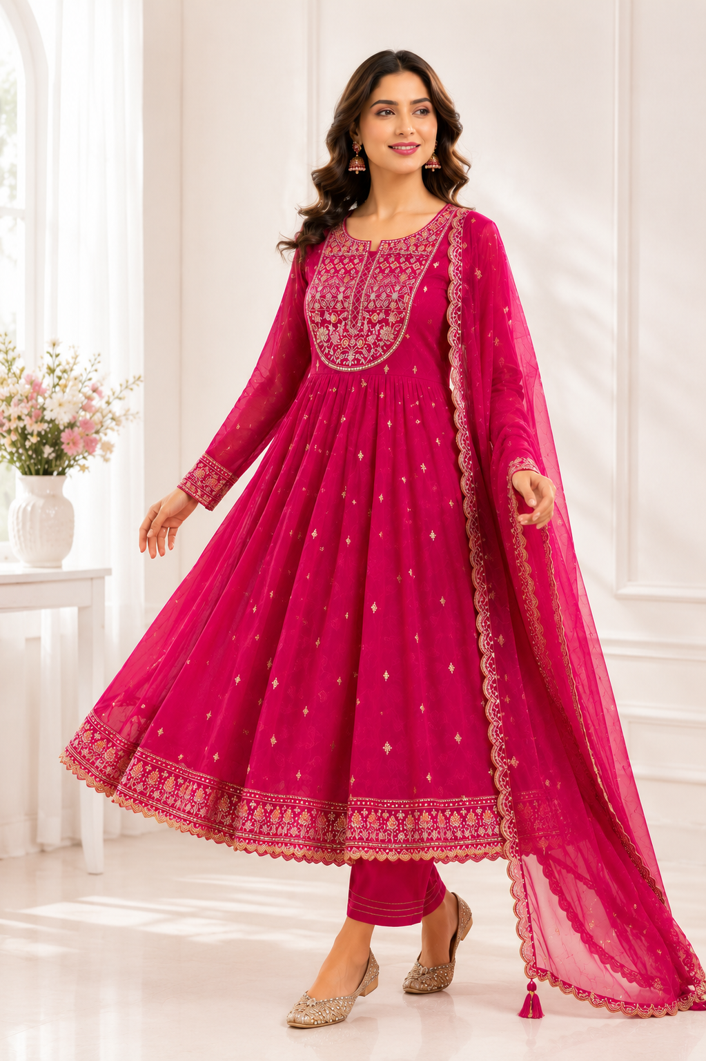 Pink Organza Silk Design Suit Set with Zari Work
