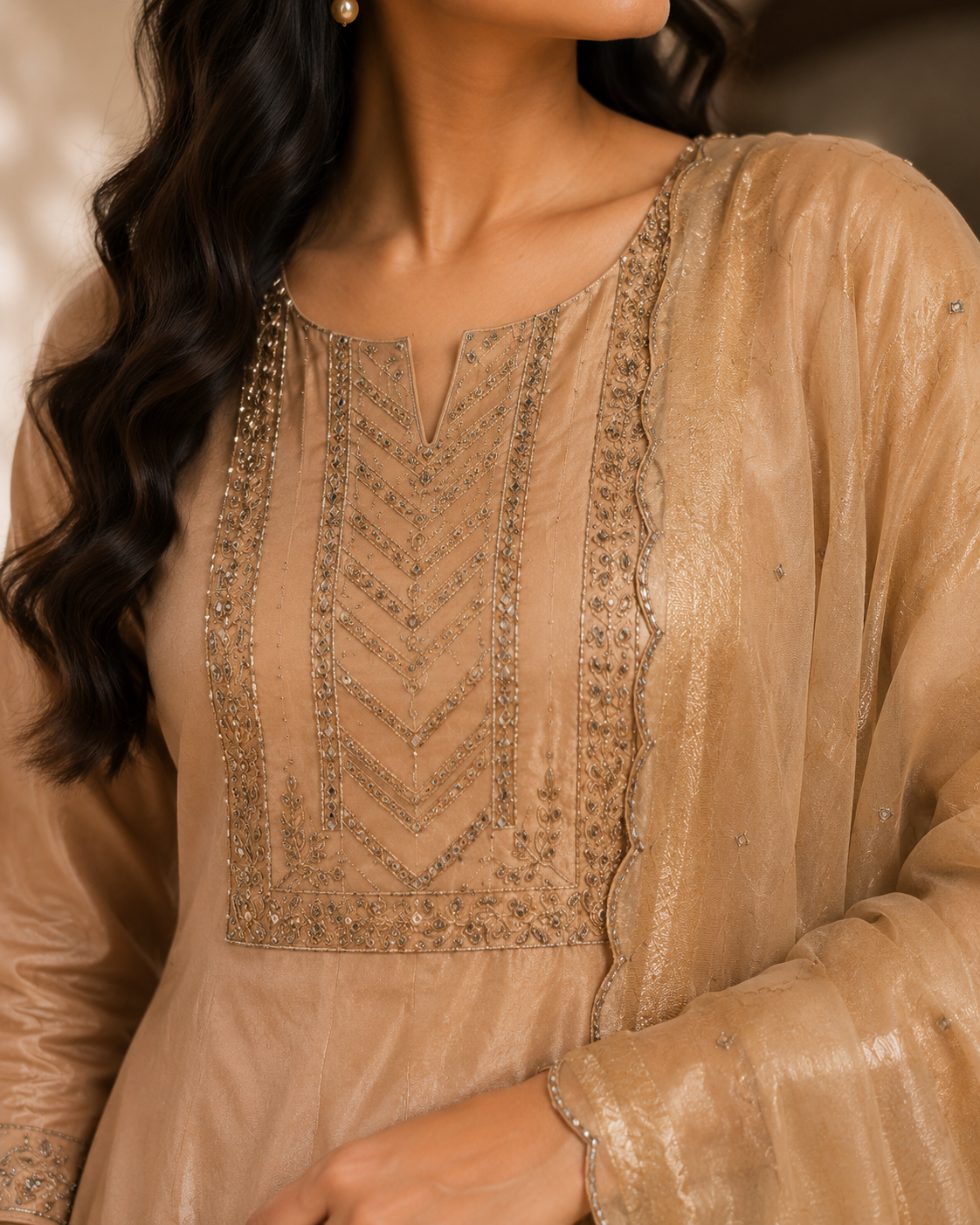 Opara Silk Two Layer Suit Set with Handwork