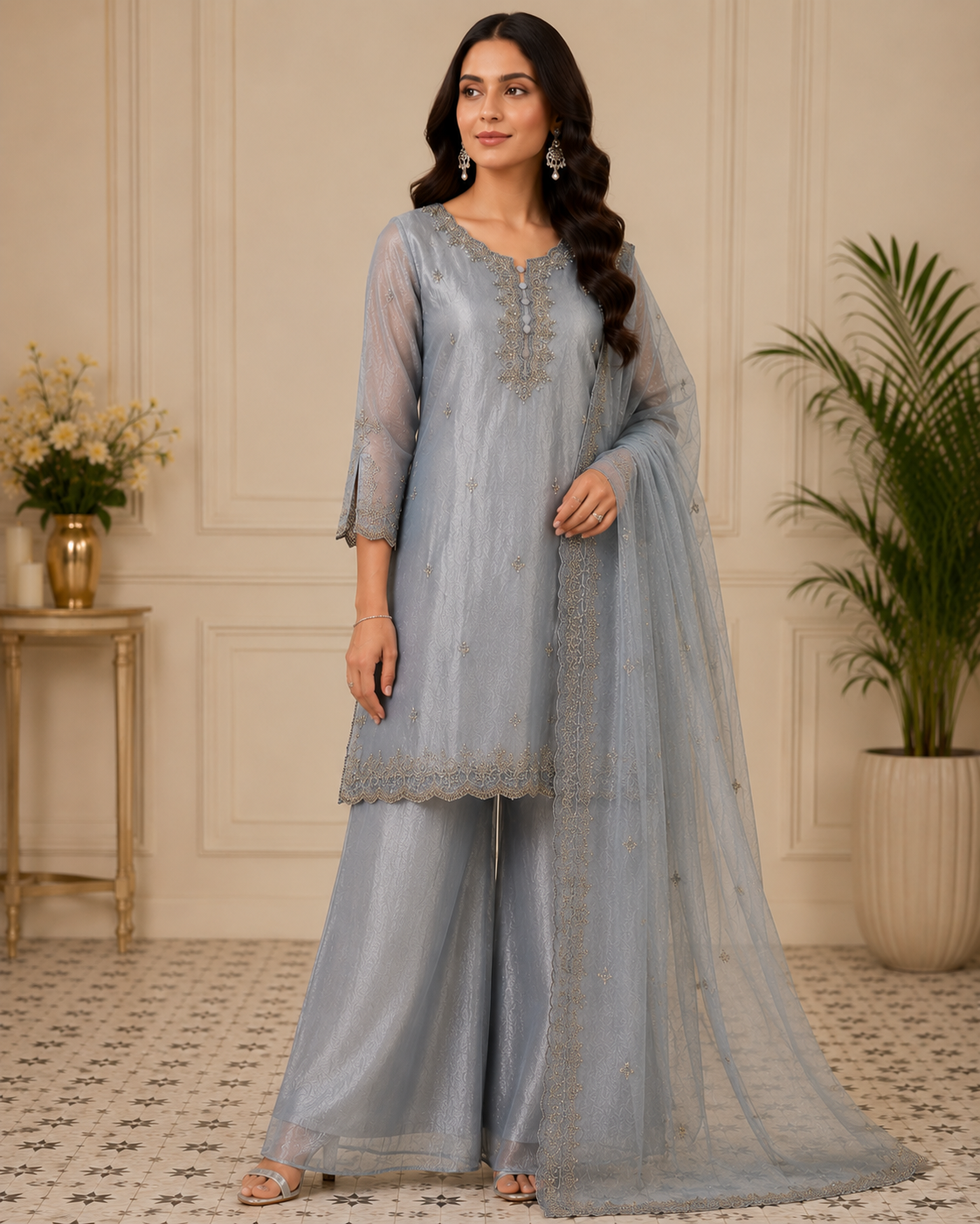 Premium Tissue Suit Set with Elegant Handwork