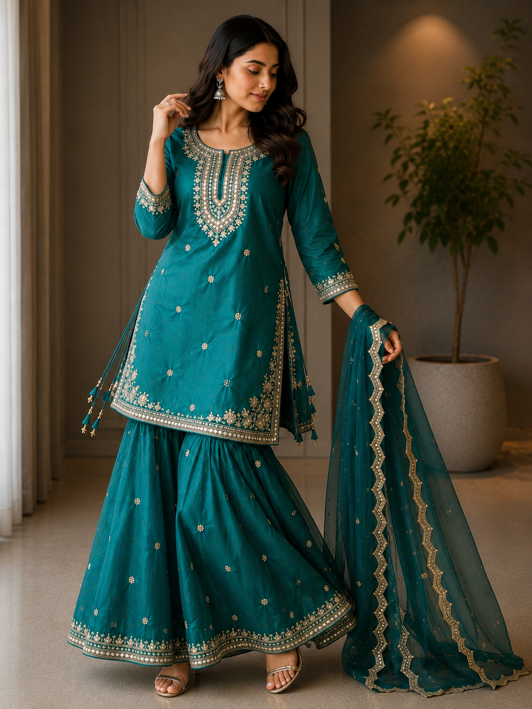 Premium Silk Suit Set with Gotta Pati, Handwork & Pearl Work