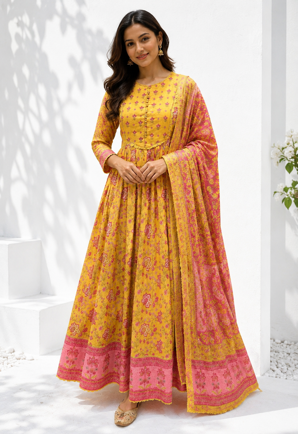 Cotton Printed Anarkali Suit Set