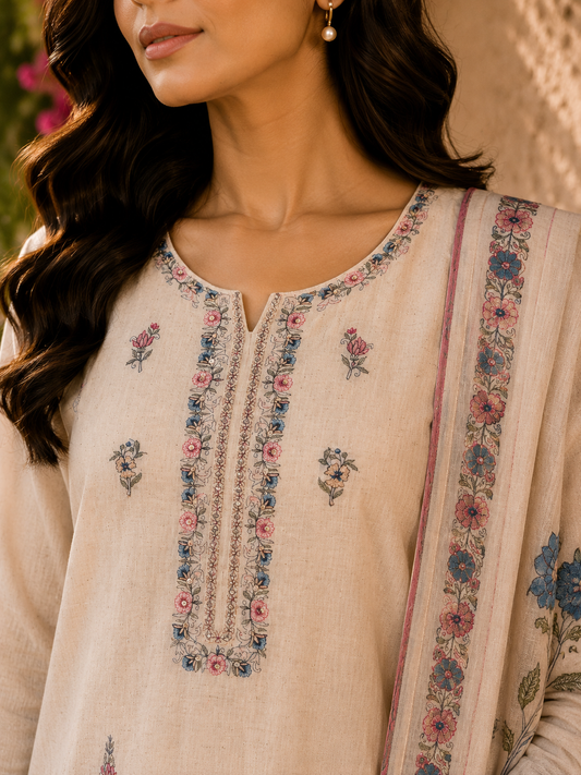 Cotton Floral Machine Work Suit Set
