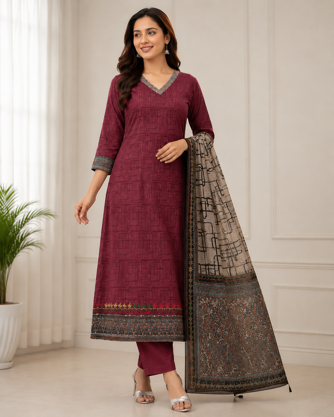 Chanderi Katha Work Suit Set