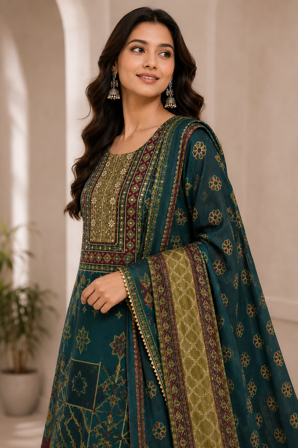 Crepe Suit Set with Sequin & Pipe Work