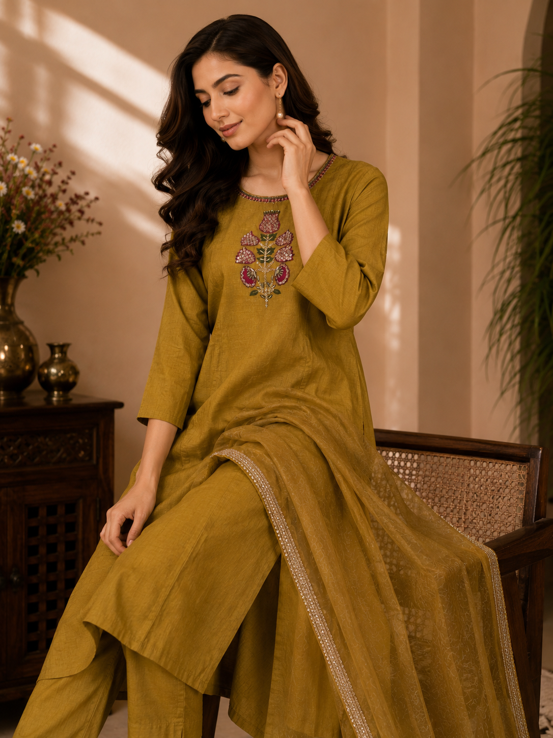 Premium Mul Chanderi Suit Set with Elegant Handwork