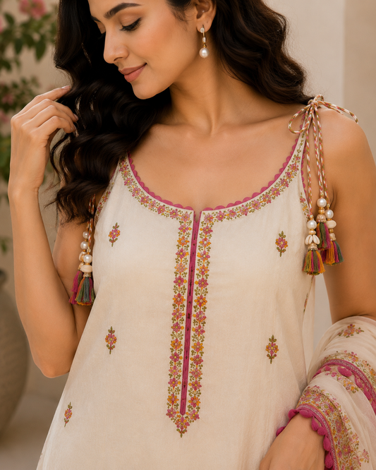 Printed Cotton Kurta Sharara Set with Machine Work