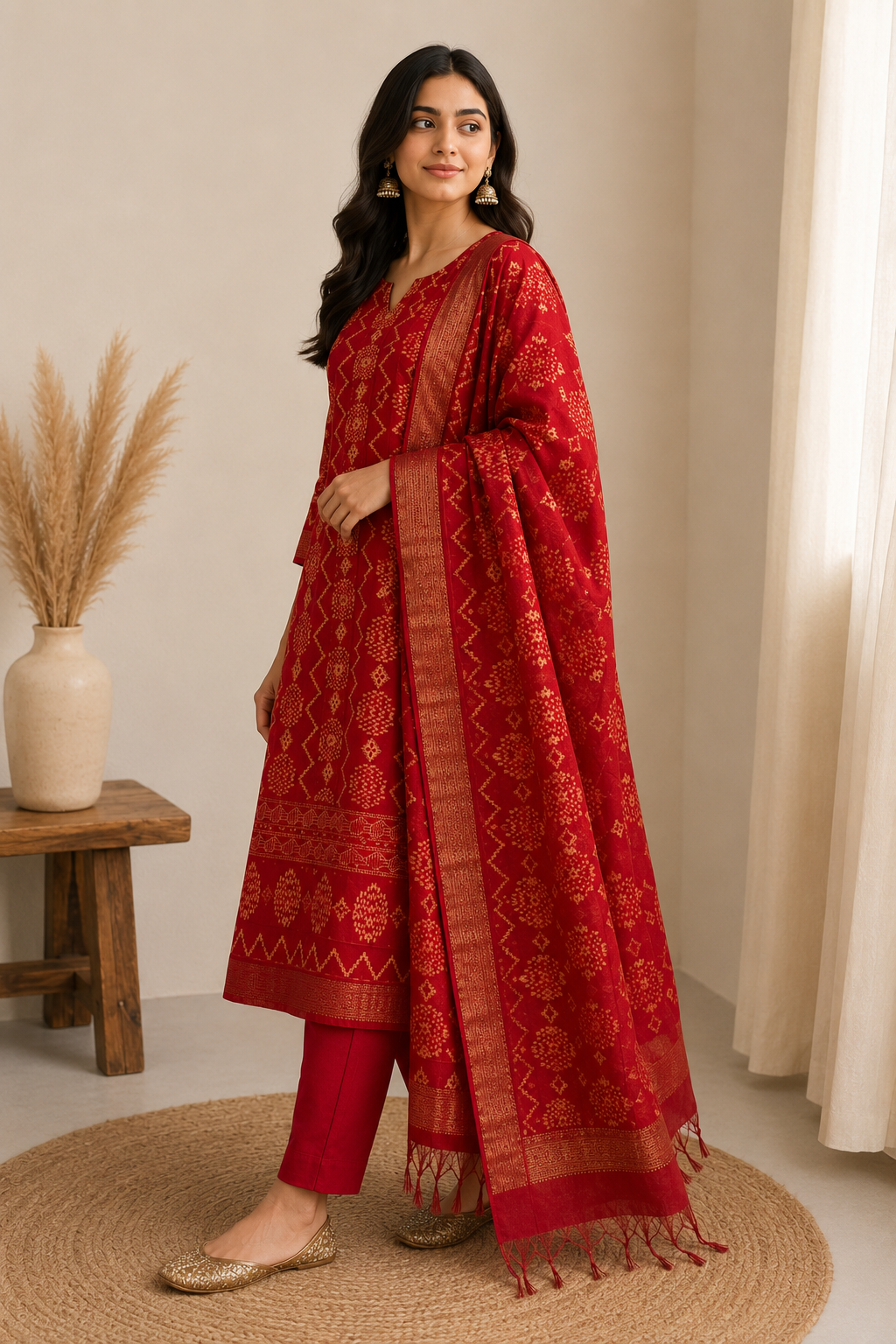 CHANDERI UNSTITCHED SUIT SET