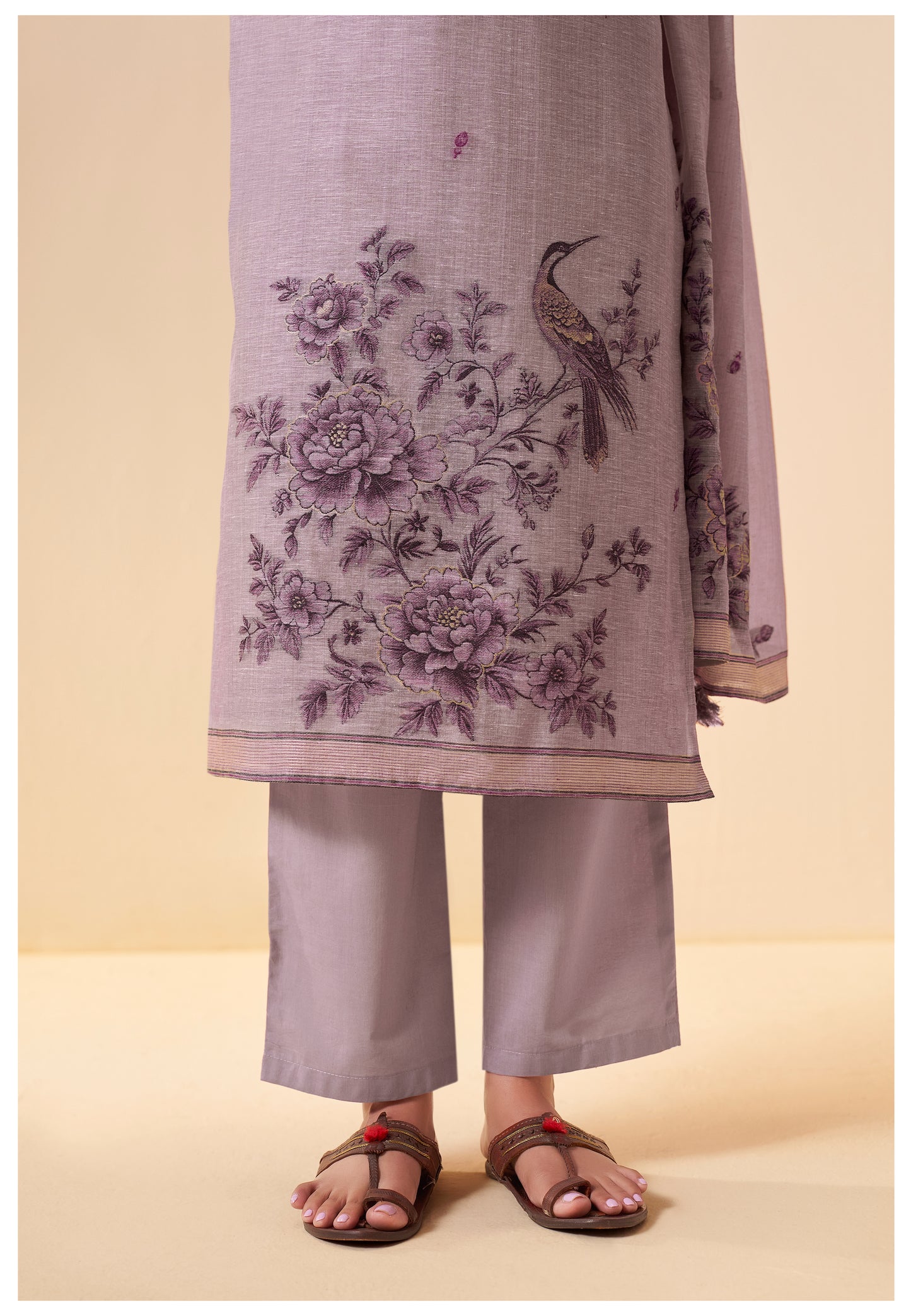 Thread & Zari Detail Lavender Linen Suit Set