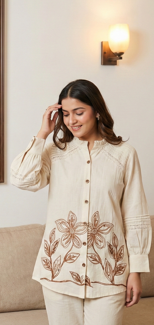 Linen Cotton Co-Ord Set with Thread Work