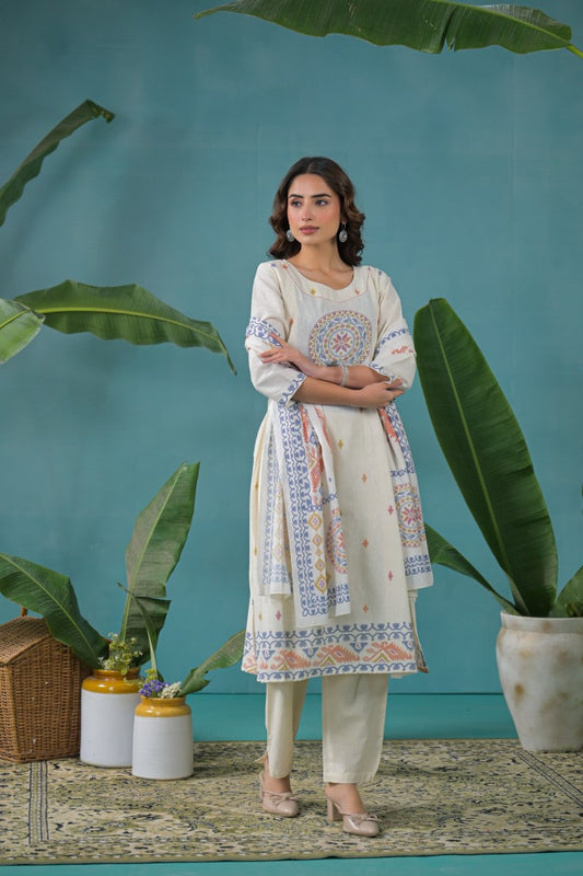 Linen Cotton Suit Set with Light Detailing