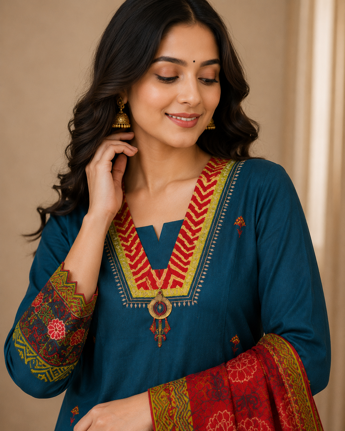 SILK SUIT SET WITH LACE WORK & BANARASI DUPATTA