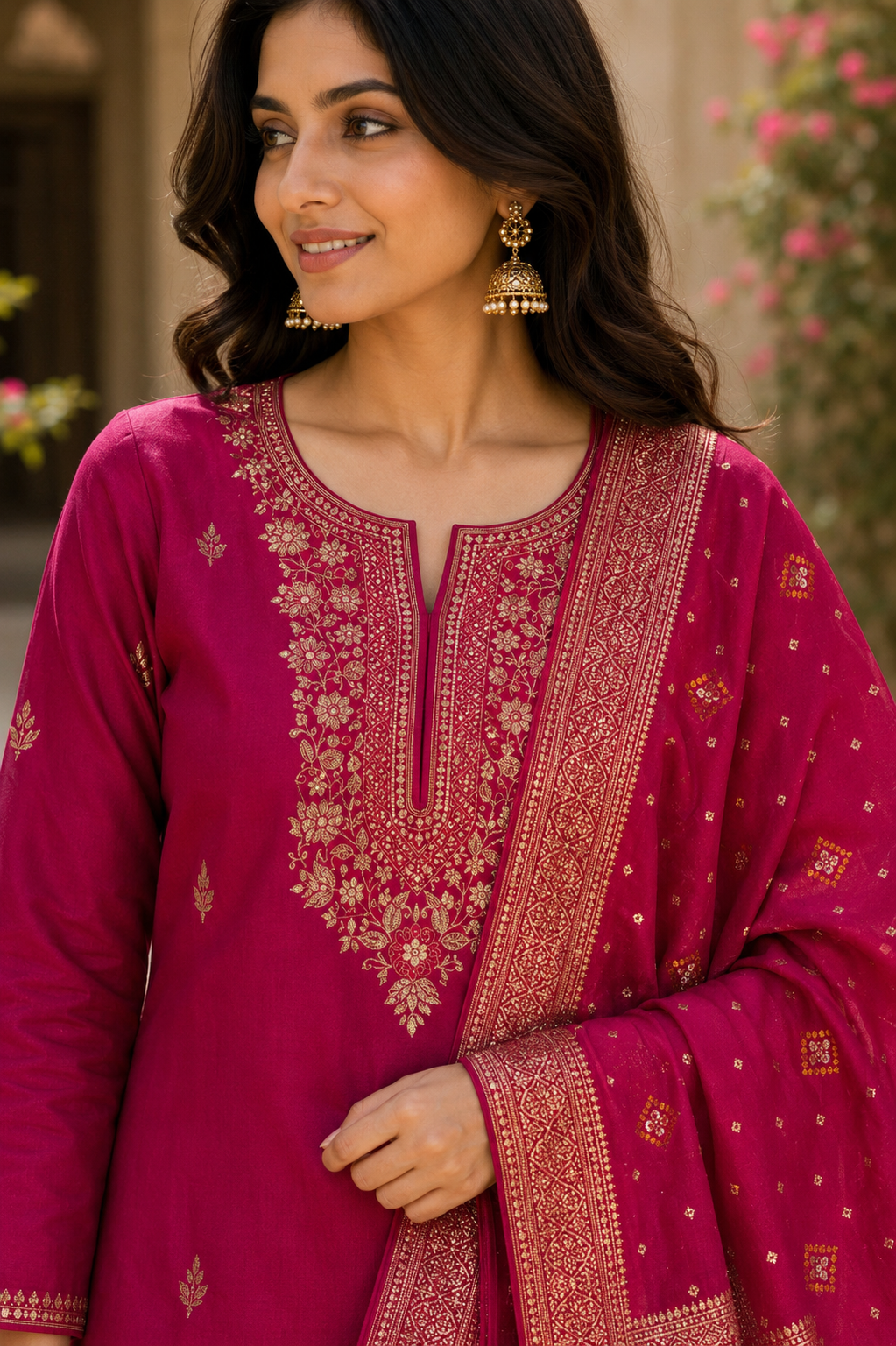 Magenta Silk Suit Set with Banarasi Silk Dupatta