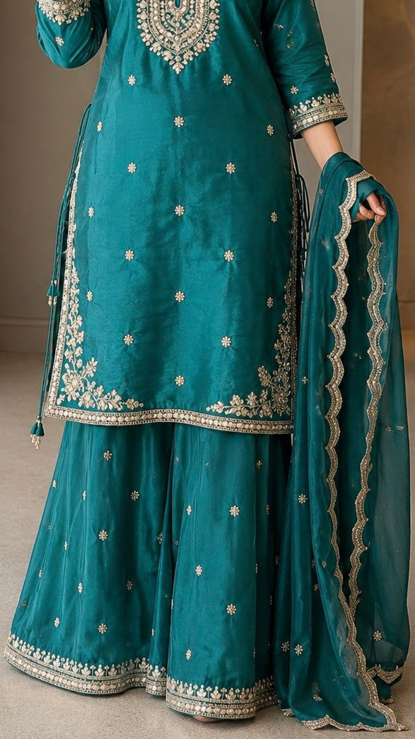 Premium Silk Suit Set with Gotta Pati, Handwork & Pearl Work