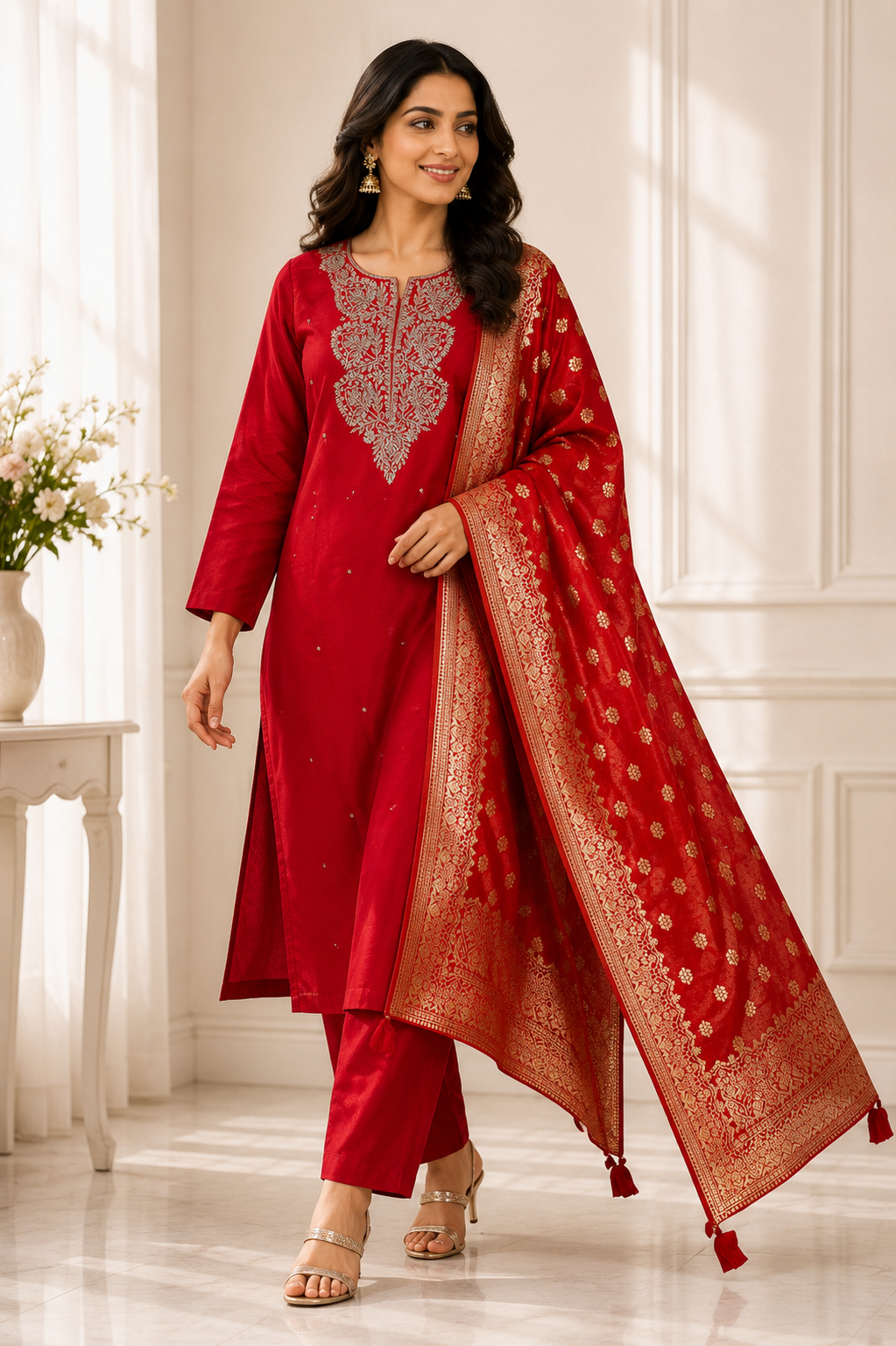 Silk Handwork Suit Set with Banarasi Dupatta