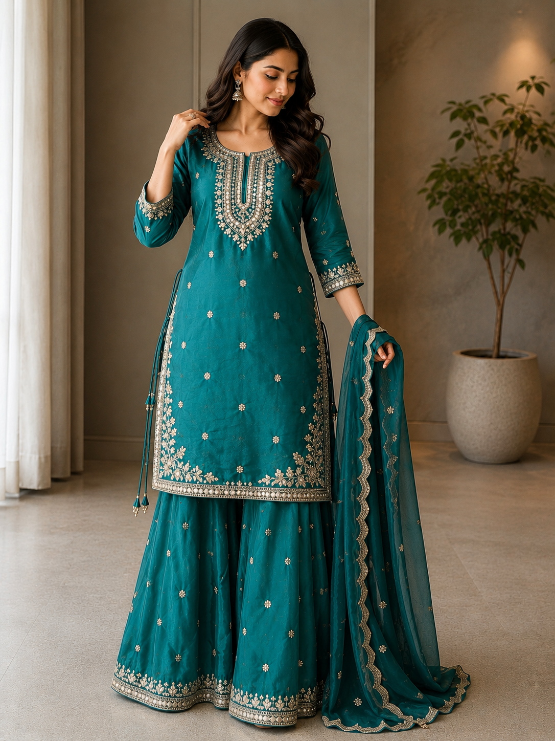 Premium Silk Suit Set with Gotta Pati, Handwork & Pearl Work
