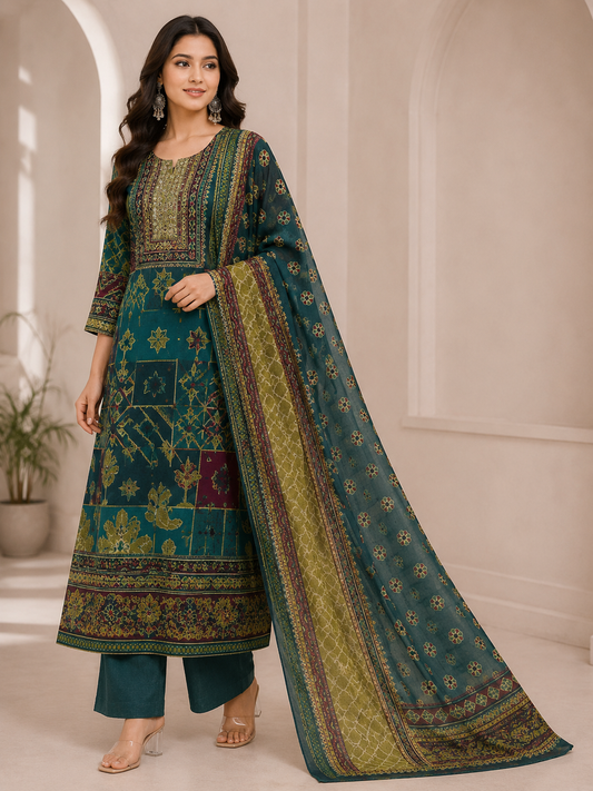 Crepe Suit Set with Sequin & Pipe Work