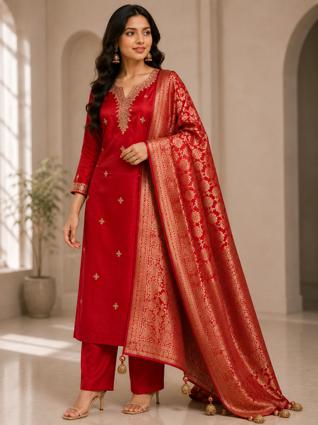 Raw Silk Handwork Suit Set with Banarasi Dupatta