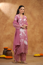 Pure Muslin Suit Set with Organza Detailing and Dupatta