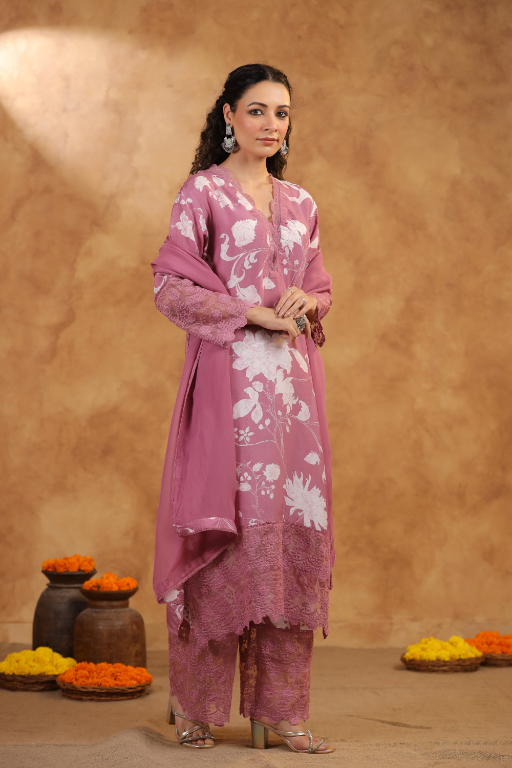 Pure Muslin Suit Set with Organza Detailing and Dupatta