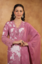 Pure Muslin Suit Set with Organza Detailing and Dupatta