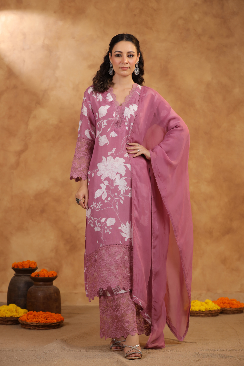 Pure Muslin Suit Set with Organza Detailing and Dupatta