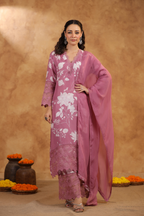 Pure Muslin Suit Set with Organza Detailing and Dupatta