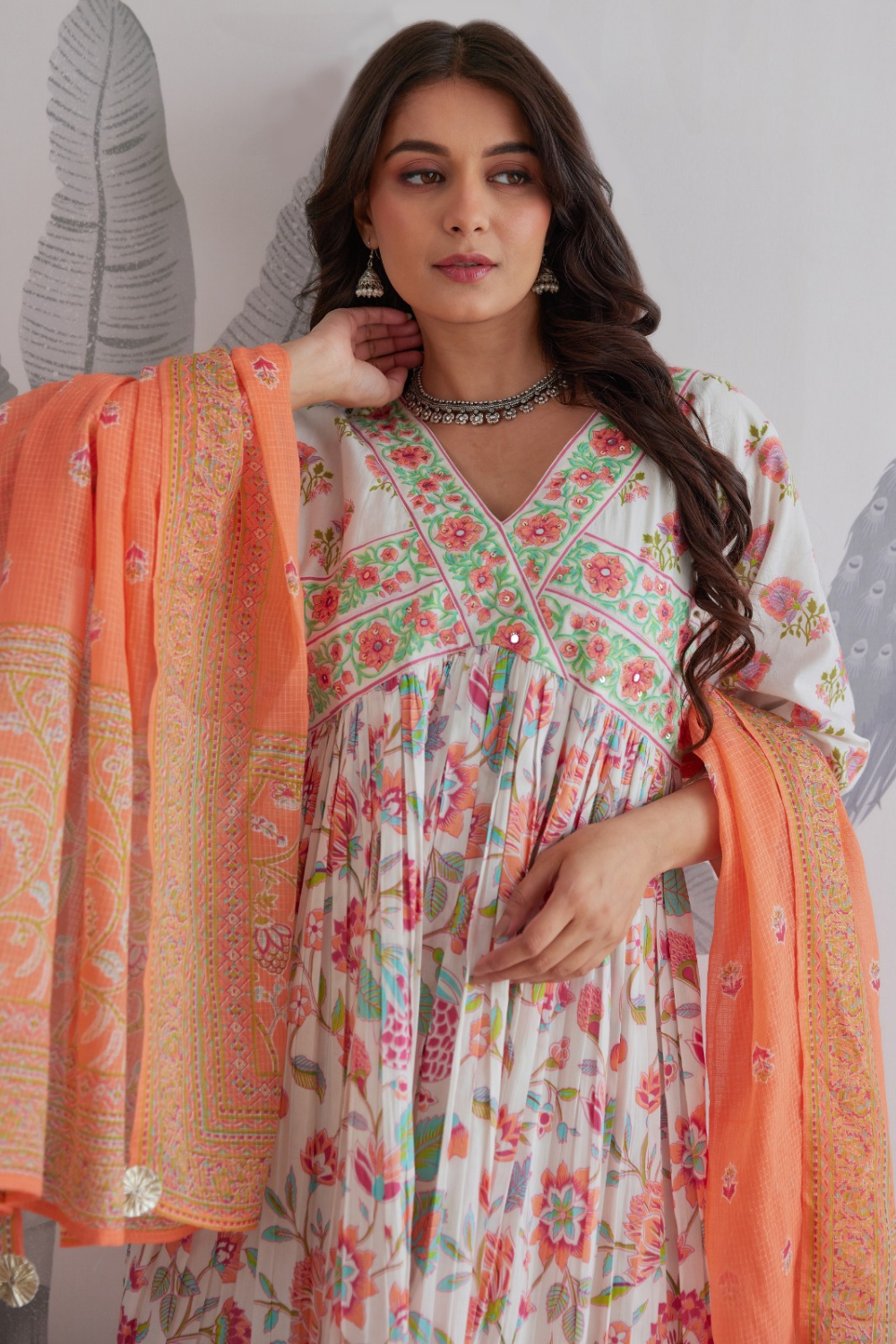 Hand Block Printed Anarkali with Pure Kota Doria Dupatta