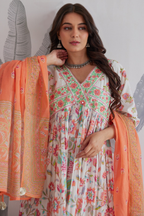 Hand Block Printed Anarkali with Pure Kota Doria Dupatta