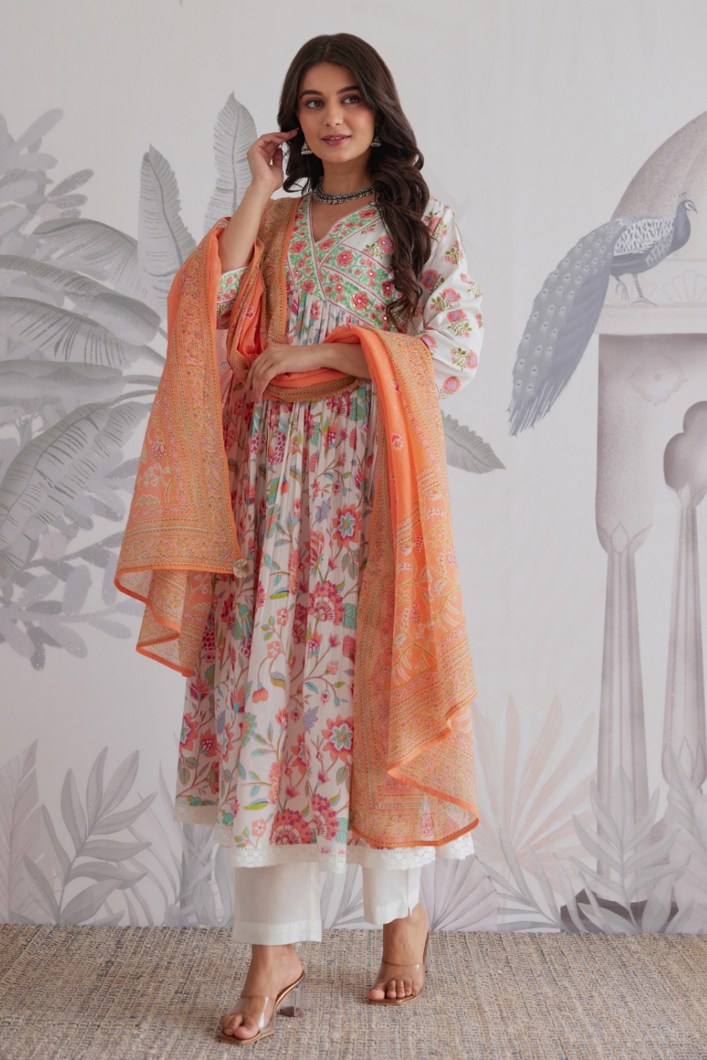 Hand Block Printed Anarkali with Pure Kota Doria Dupatta