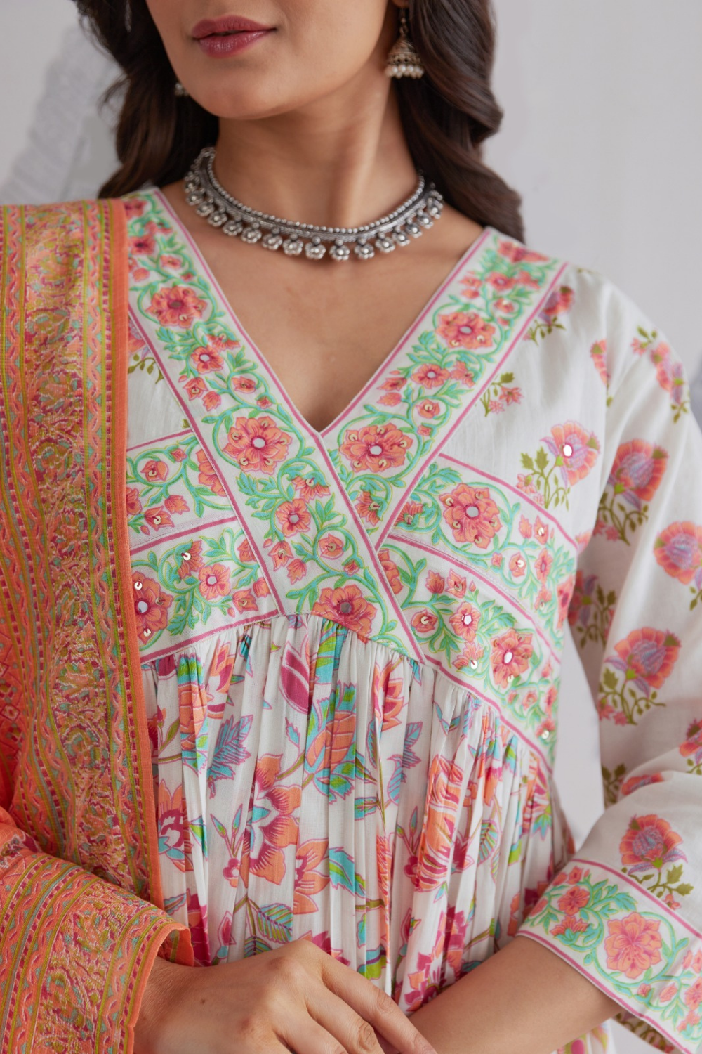 Hand Block Printed Anarkali with Pure Kota Doria Dupatta