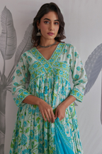 Hand Block Printed Anarkali with Pure Kota Doria Dupatta