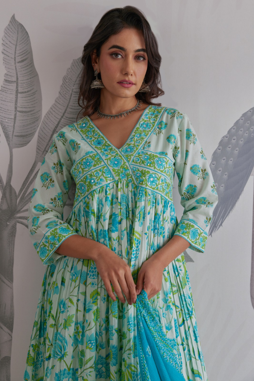 Hand Block Printed Anarkali with Pure Kota Doria Dupatta
