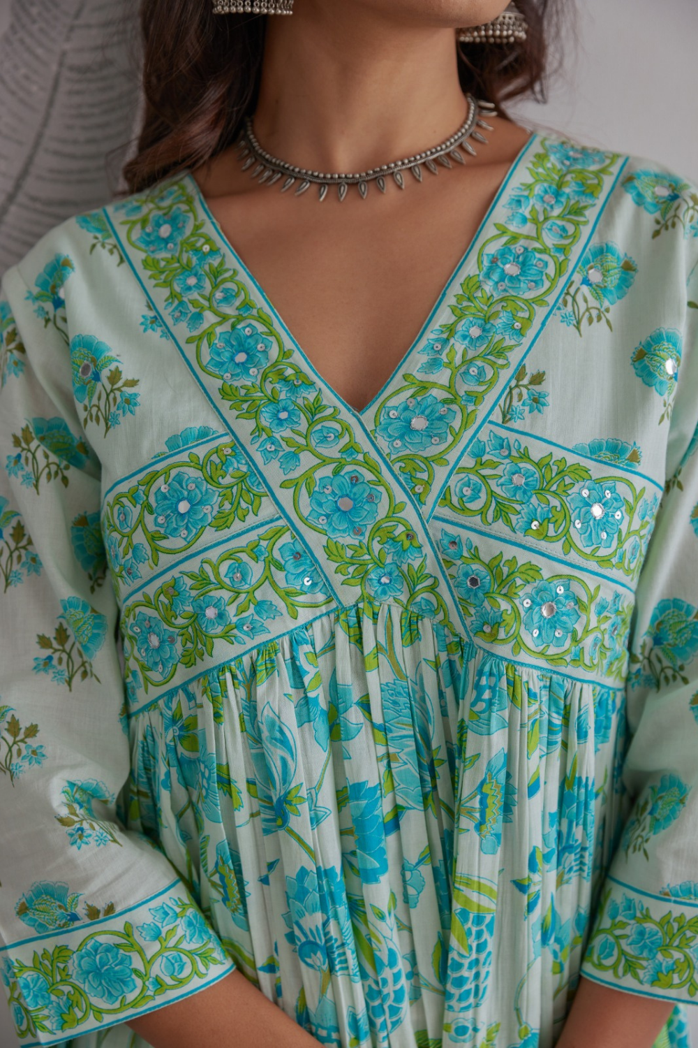 Hand Block Printed Anarkali with Pure Kota Doria Dupatta