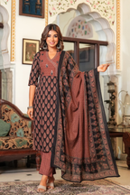 Hand Block Printed Anarkali with Pure Kota Doria Dupatta