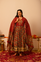 Maroon Handblock Printed Anarkali Cotton Suit Set