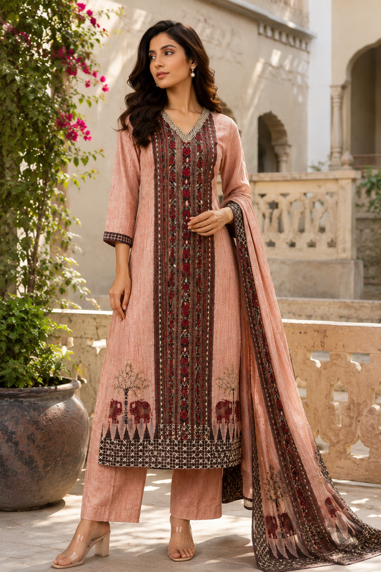 Linen Handwork Printed Suit Set