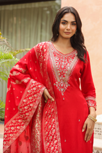 Crimson Red Pure Silk Suit with Banarasi Dupatta