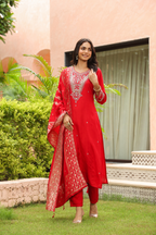 Crimson Red Pure Silk Suit with Banarasi Dupatta