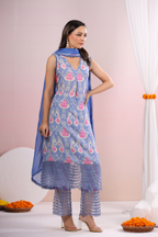 Lavender Muslin Suit Set with Organza Dupatta & Embroidered Detailing
