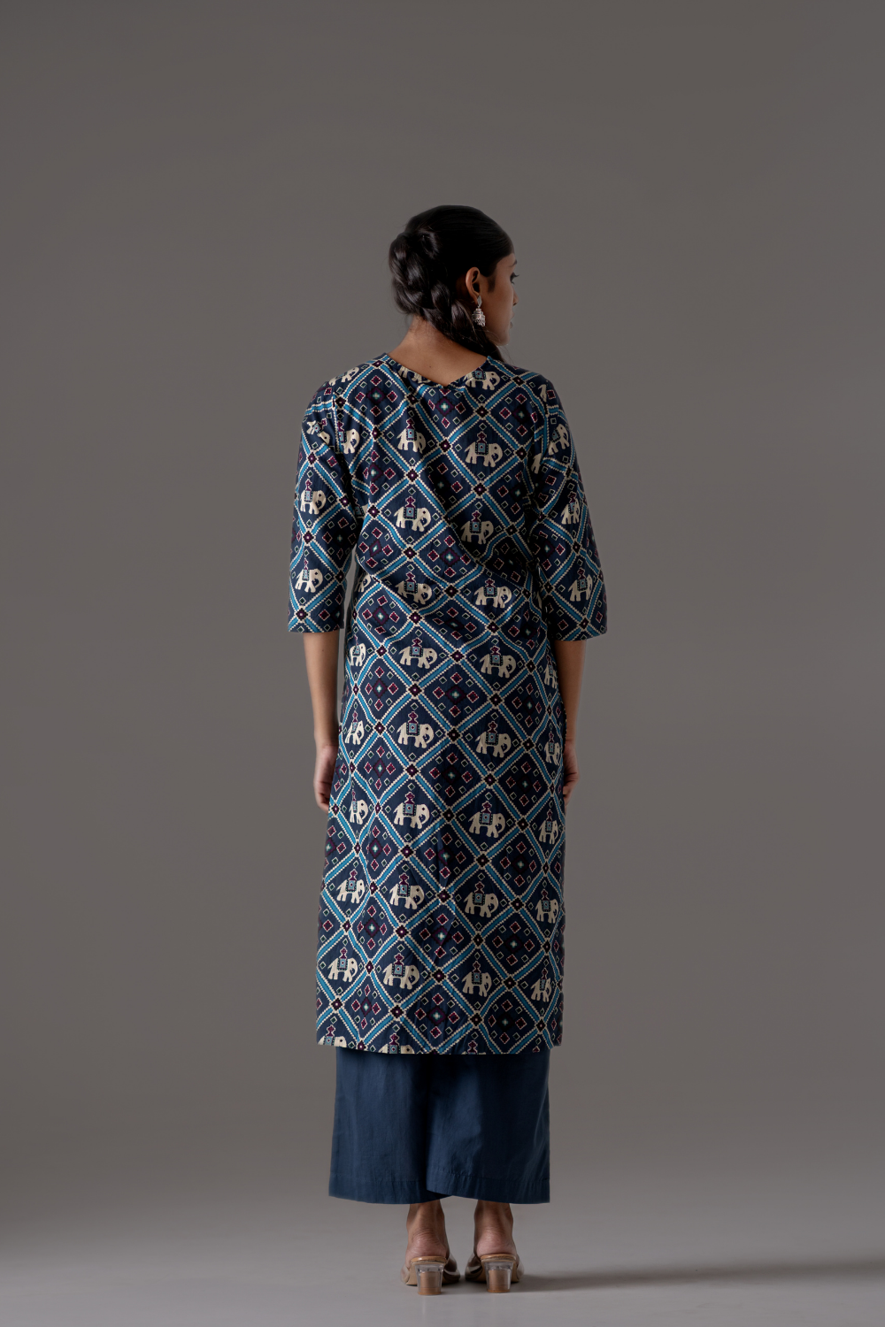 Indigo Elephant Motif Cotton Printed Suit Set