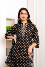 Black Polka Printed Cotton Suit Set