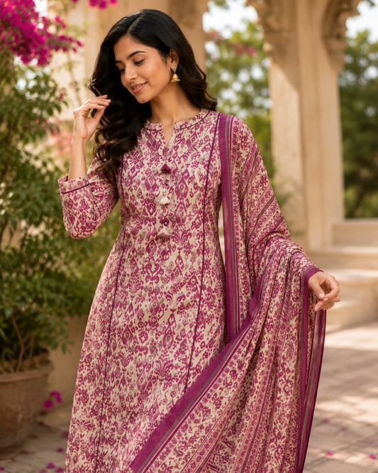 Chanderi Ikat Print Suit Set