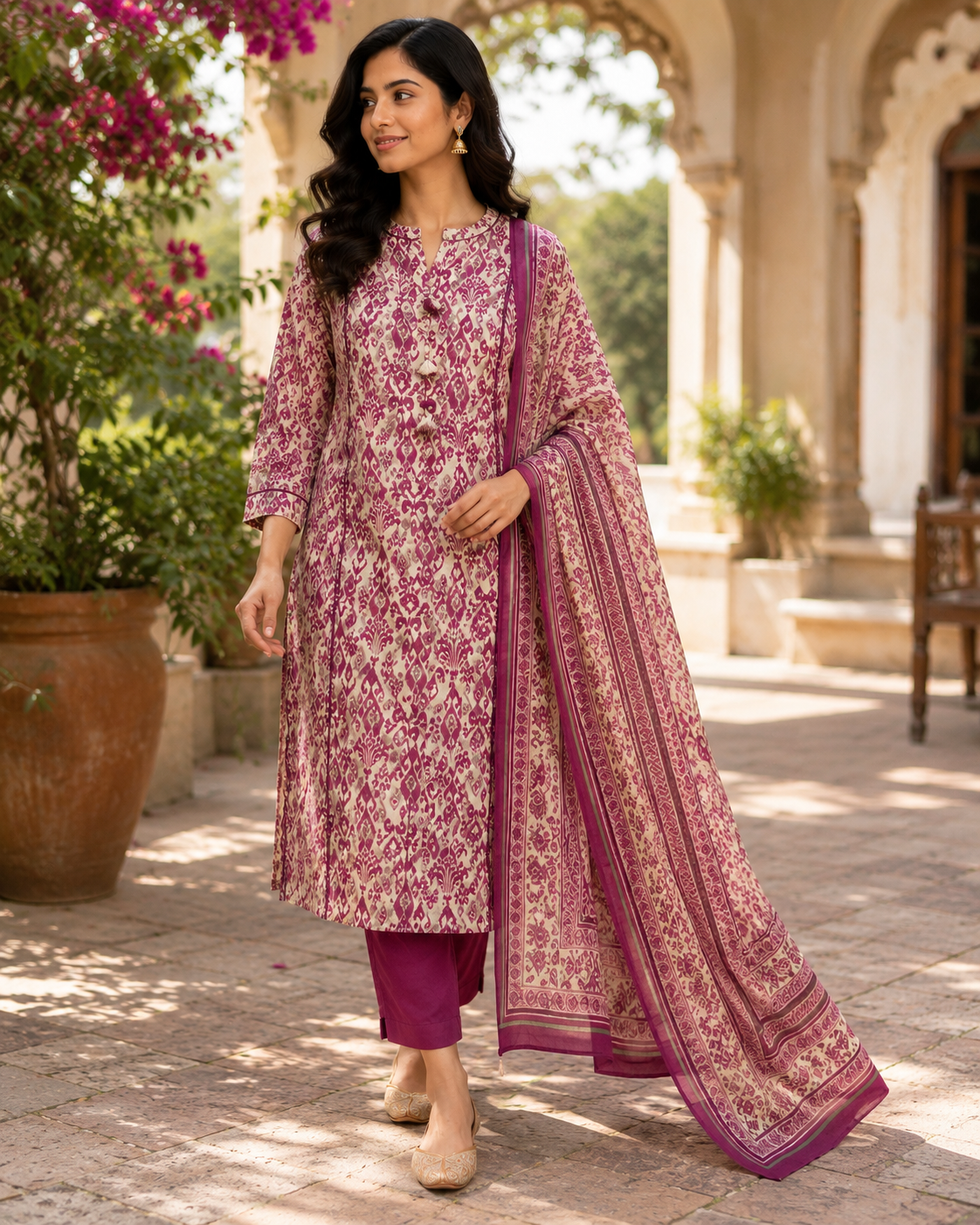 Chanderi Ikat Print Suit Set