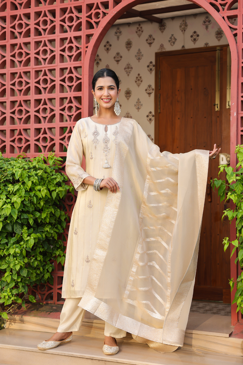 Ivory Pure Tissue Suit with Banarasi Weaving