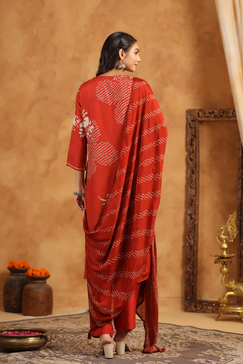 Pure Muslin Bandhej Print Suit with Gota Patti Detailing