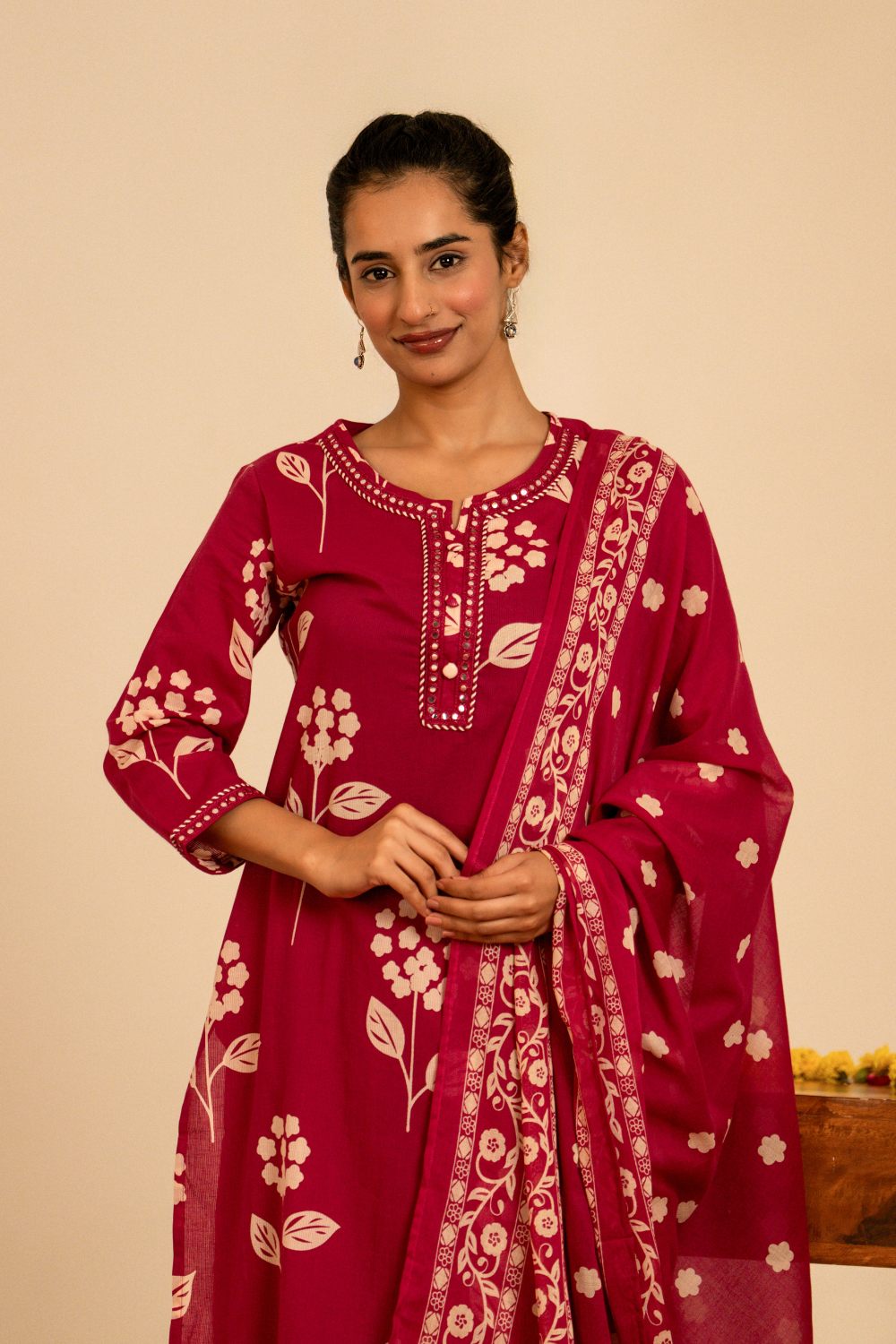 Pink Floral Printed Cotton Suit Set