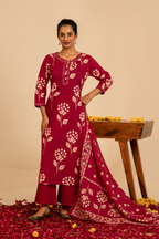 Pink Floral Printed Cotton Suit Set