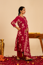 Pink Floral Printed Cotton Suit Set