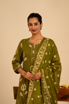 Green Floral Printed Cotton Suit Set